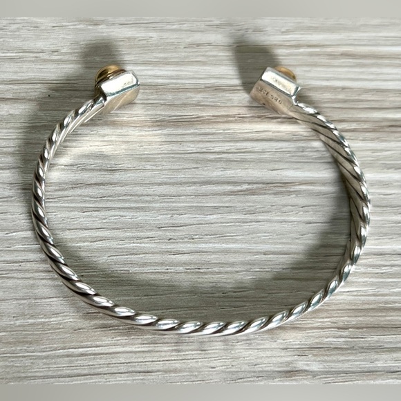 Vintage Handmade Sterling Silver & 18K Yellow Gold Twisted Cuff Bracelet - Picture 6 of 8